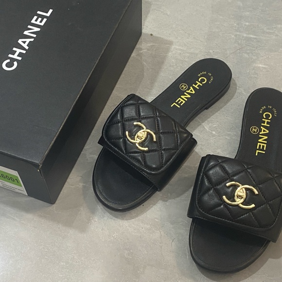 CHANEL Shoes - Chanel Black Quilted Slide Sandals